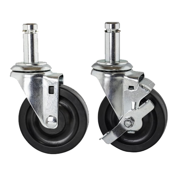 Shelving Inc. 5" Rubber Stem Caster with Brakes for Wire Shelving, 4 Count, Weight Capacity 250lbs Per Caster