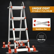 HBTower Ladder, A Frame 4 Step Extension Ladder, 14 FT Multi Position Ladder with Stabilizer Bar, 300 lbs Safe Load Telescopic Ladder for Home Indoor and Outdoor Work