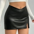 thumbnail image 2 of Riforla Women's Plus Size Skinny PU Leather V Waist Mini Pencil Skirts with Split Skirts for Women Black XL, 2 of 7