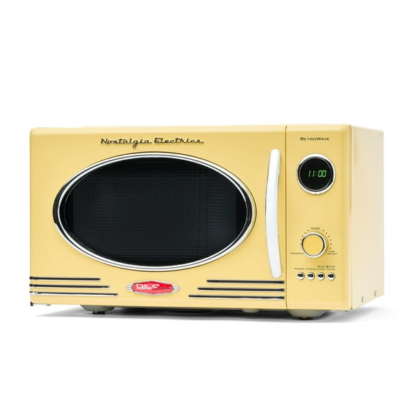Nostalgia - Microondas retro - Horno microondas encimera - Incluye 12 ajustes preprogramados y reloj digital - 0.9 pies cúbicos - 800 vatios - Amarillo