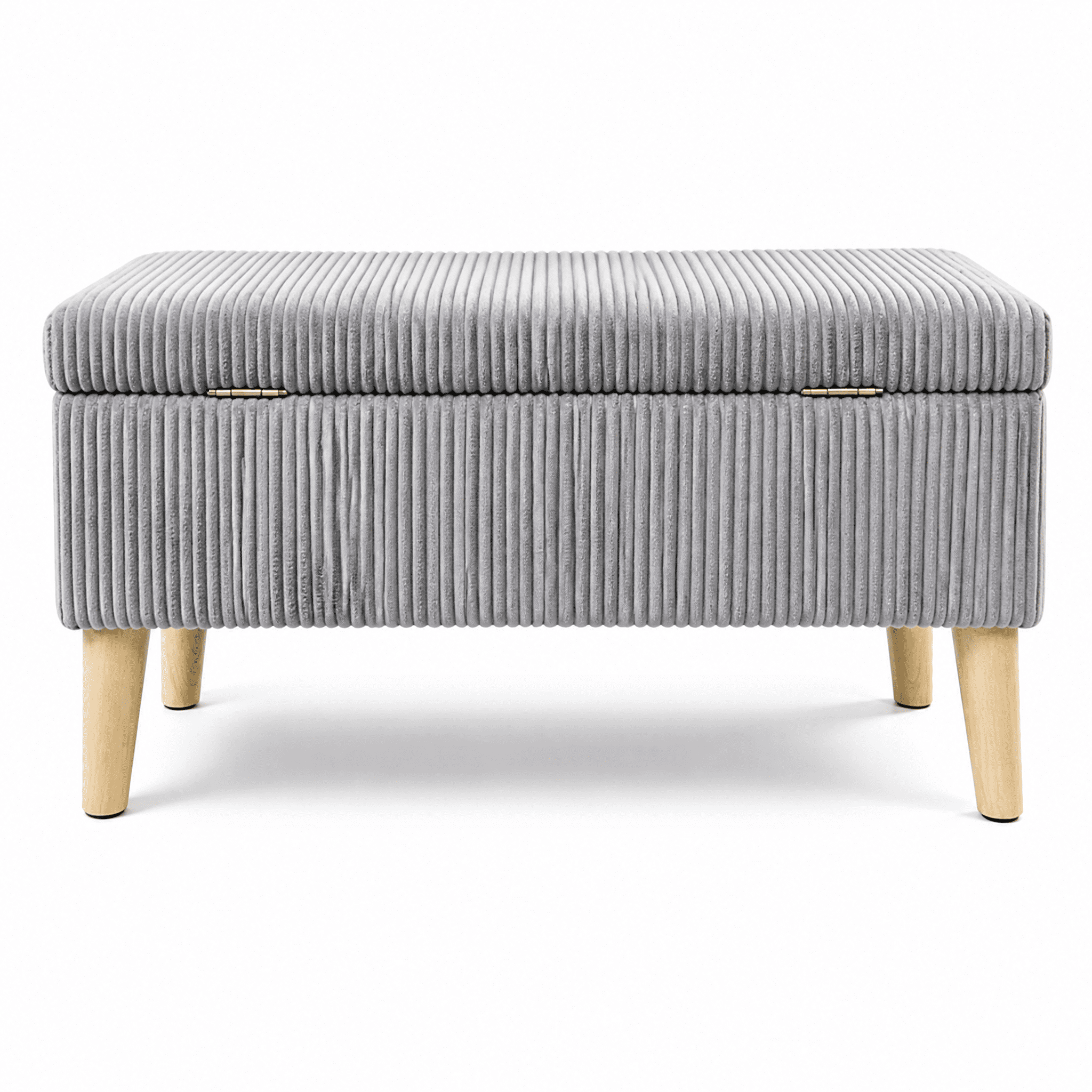 32 Inch Olive Grey Corduroy Storage Ottoman Bench with Wooden Legs, Flip Top Upholstered Storage Chest, Multi-Functional End of Bed Shoe Bench Footrest for Bedroom Entryway Living Room