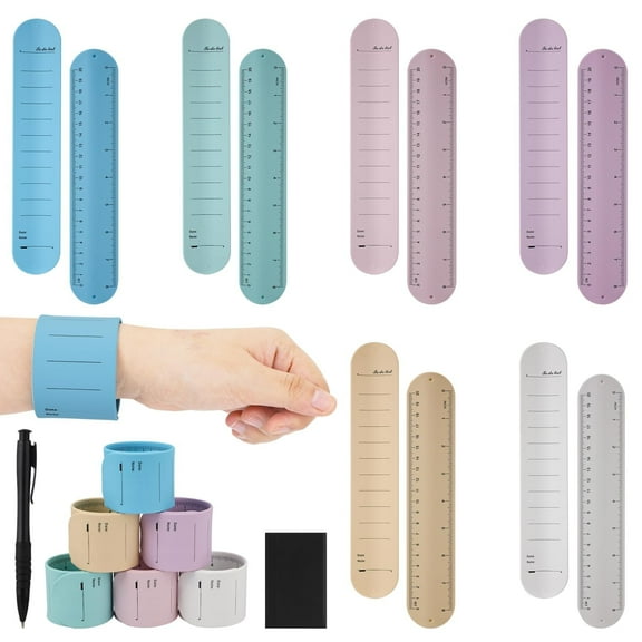 12Pcs Silicone Memo Wrist Bands Silicone Reminder Bracelet 9.3 x 1.8'' Reusable Wearable Erasable Wrist Notepad Writable Waterproof Slap Bracelets Notepad with Ruler for Nurses Watchband Wrist