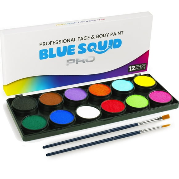 Kit de pintura facial Blue Squid PRO, paleta de 12 colores con pinceles