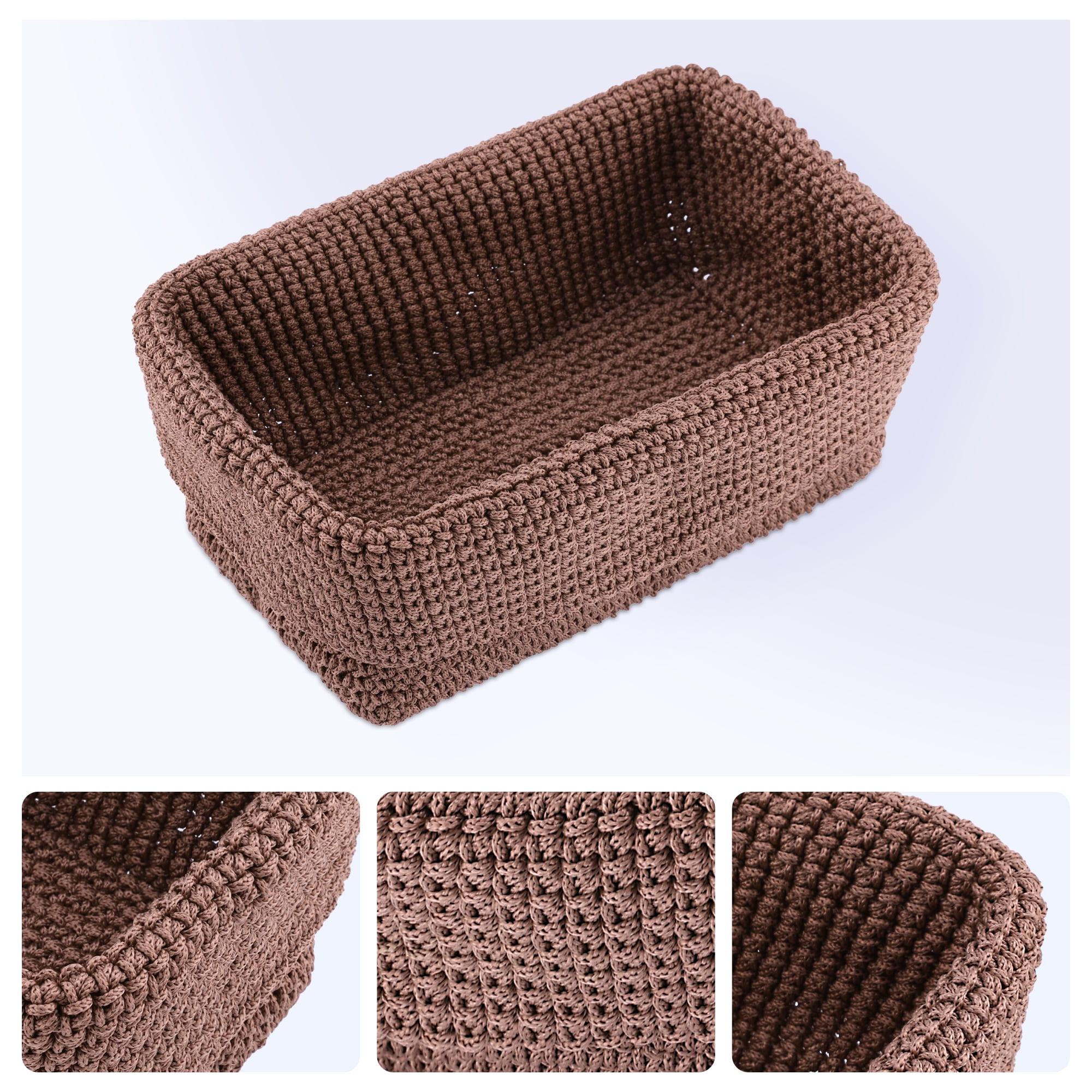 Unique Bargains 3 Packs Woven Storage Basket for Entryway Desk Brown 11.4*5.9*7.3in