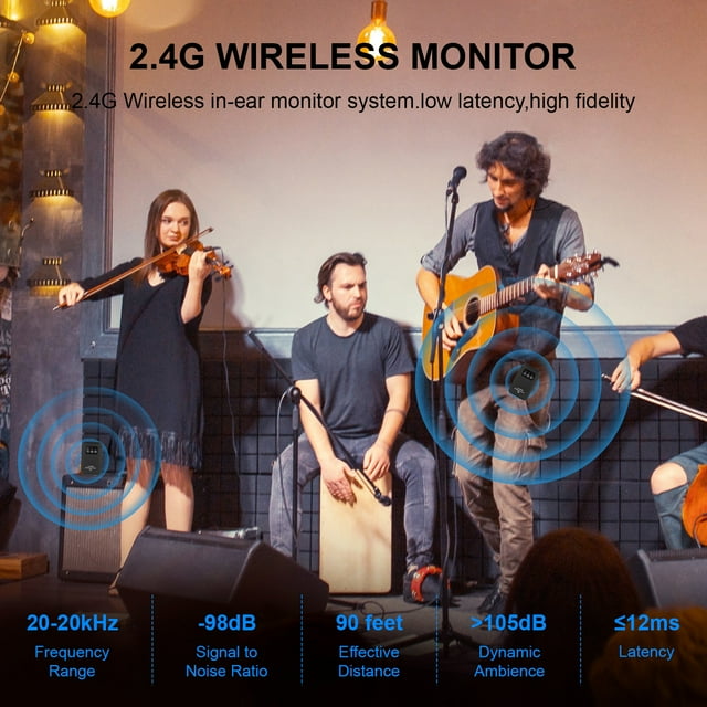 Wireless 2.4G Wireless In Ear Monitor System Wireless IEM System with Automatic Pairing Professional In Ear Monitor for Computer Phone Sound Card Studio Band