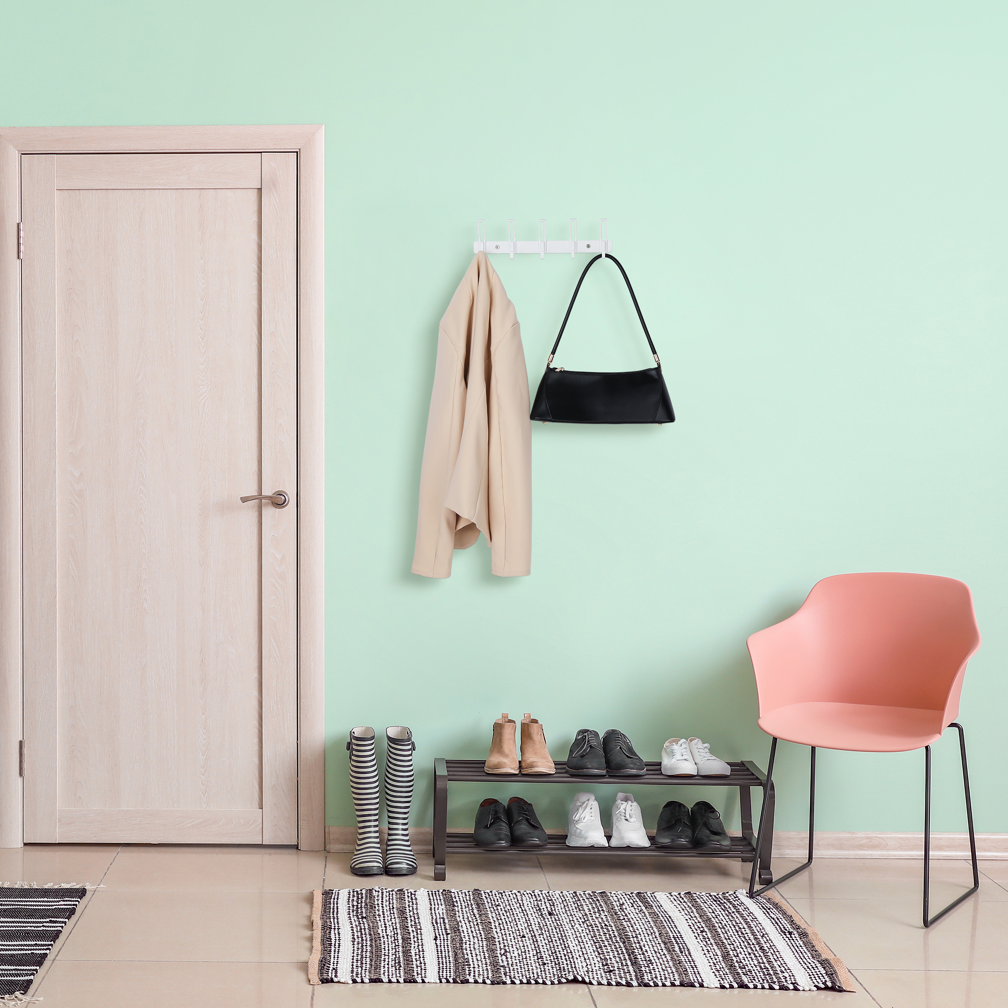 Unique Bargains Wall Mount Coat Rack Hook for Bathroom and Bedroom Organization White 5
