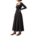 thumbnail image 4 of INSPIRE CHIC Women's A Line Dresses Square Neck Long Sleeve Empire Waist Casual Stylish Fall Spring Daily Going Out Faux Maxi Dresses Medium Black, 4 of 5