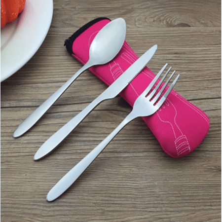 

3Pcs Portable Dinnerware Set Stainless Steel Fork Spoon Knife Travel Outdoor Camping Cutlery Tools