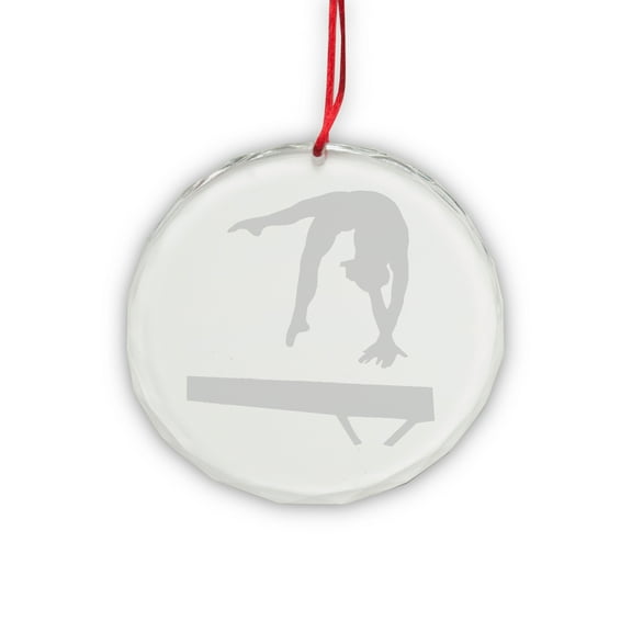 Gymnast Balance Beam Round Crystal Deep Etched Ornament