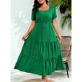 thumbnail image 4 of Women'S Square Neck Tiered Swing Maxi Dress Loose Fit Casual Smocked Back Sleeveless Beach Sun Dresses Green XL, 4 of 7