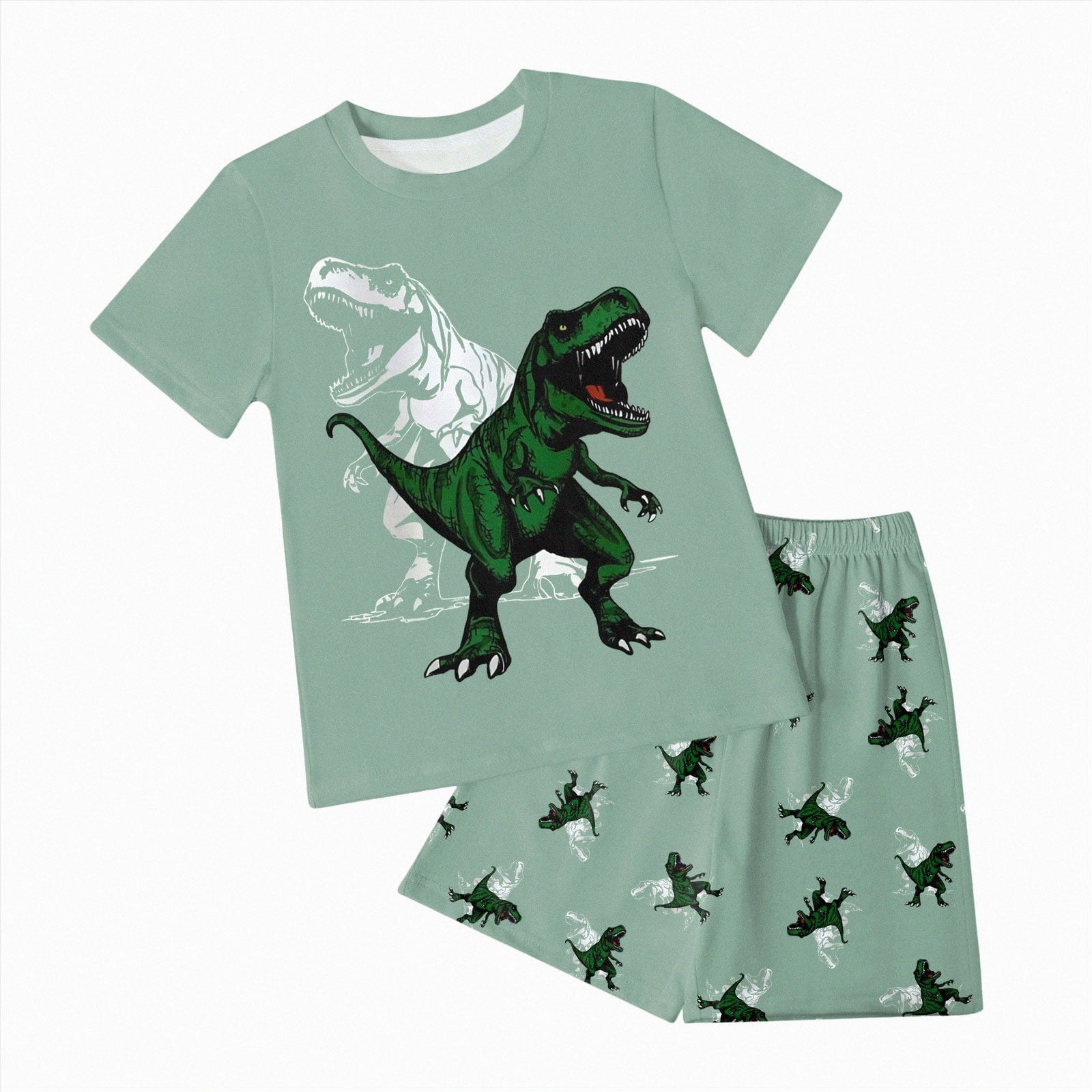 Zshosam Pajamas Boys Baby Boys 2-Piece Short Sleeve Tee and Pants Cotton Pajama Set Size 7T 8T (Dark Green 7-8 Years)