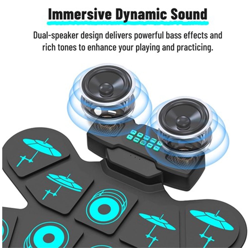 Roll-Up Electric Drum Set 9-Pad Portable Practice Kit USB Desktop Drums