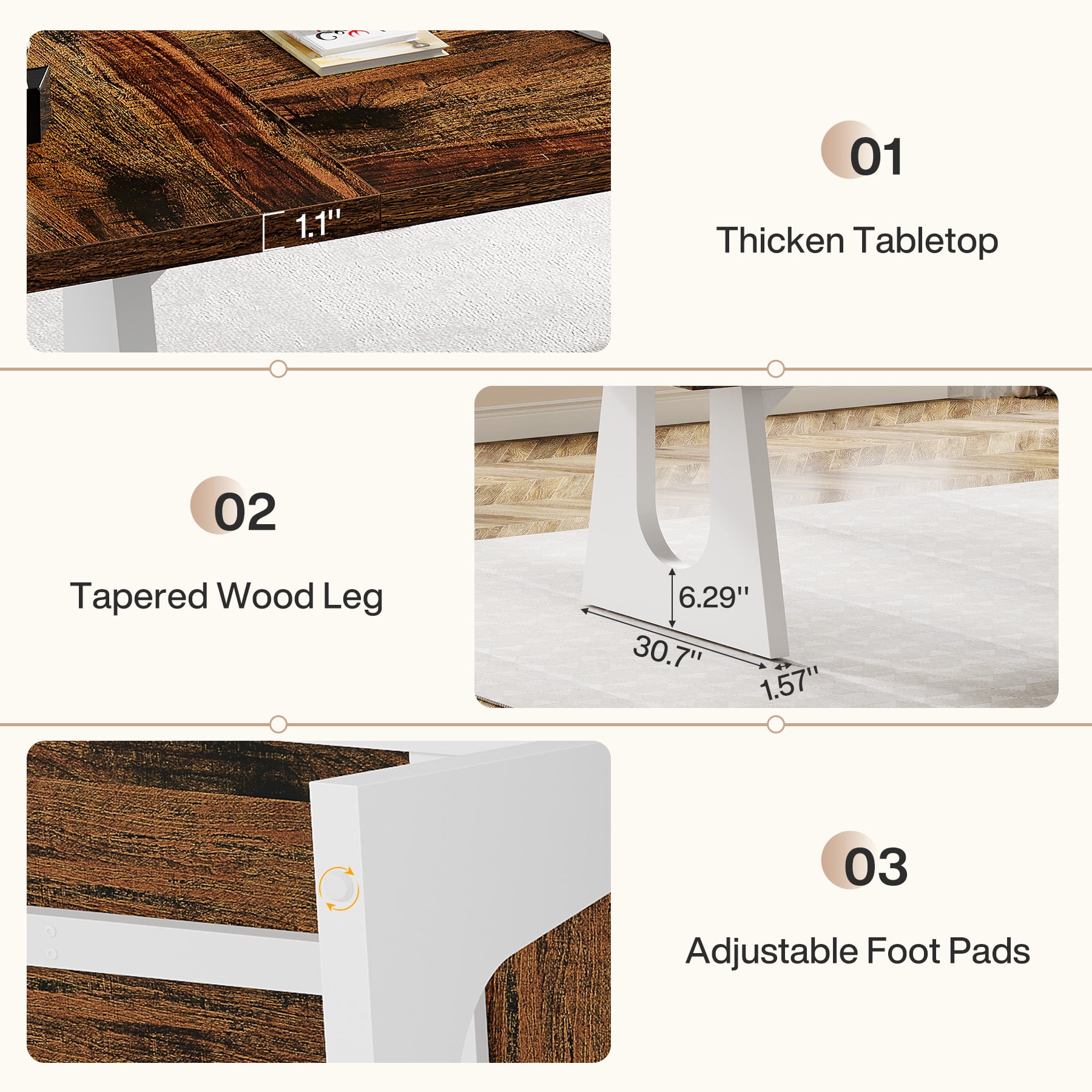 Tribesigns 70.86 in. Rectangle Brown Wood Executive Desk Large Computer Office Desk Writing Table with Sturdy Base