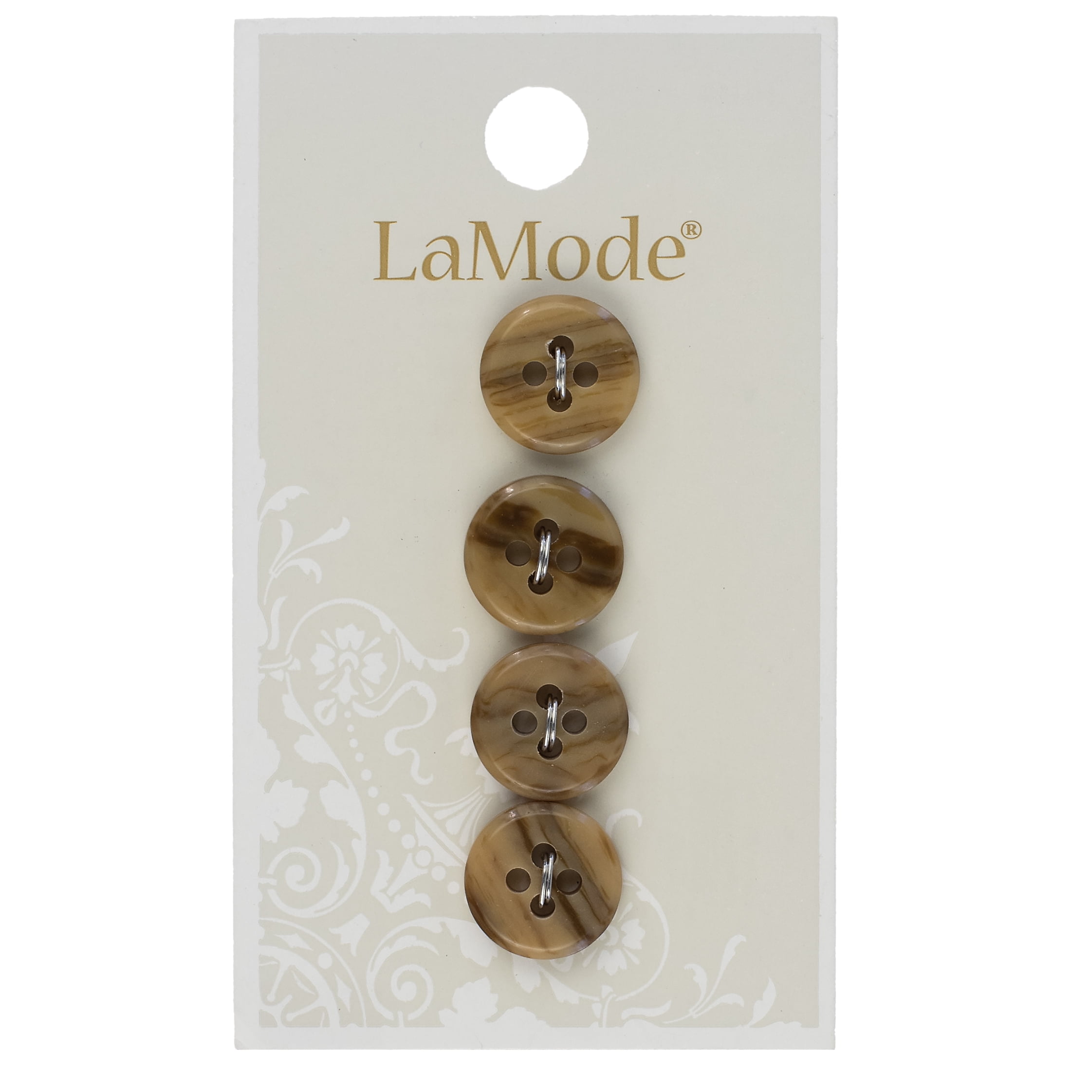 (6 pack) LaMode Round Buttons, 1/2" (12mm), 4 Piece, Beige