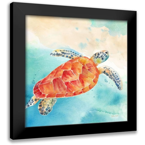 Coulter, Cynthia 12x12 Black Modern Framed Museum Art Print Titled - Sea Splash Sea Turtle