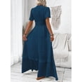 thumbnail image 2 of V-Neck Ruffle Sleeve Maxi Dress In Dark Wash Denim-Look Fabric, 2 of 18