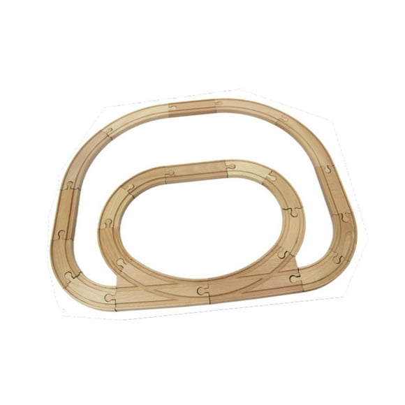 Vía de tren de madera, juguete de vías, juego de tren de madera para niños, ferrocarril anillo interior y exterior