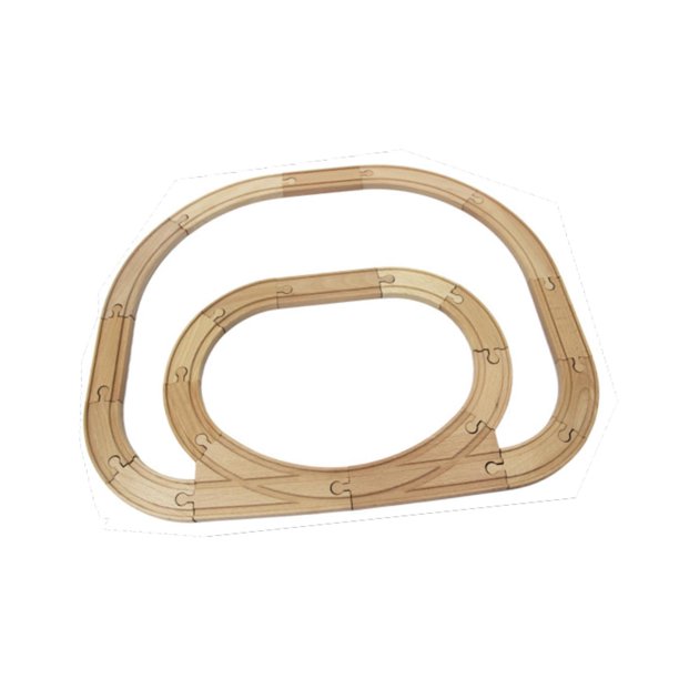 Juguete Montessori de vías de tren de madera para resolver problemas, juego de construcción de trenes y vías férreas anillo interior y exterior