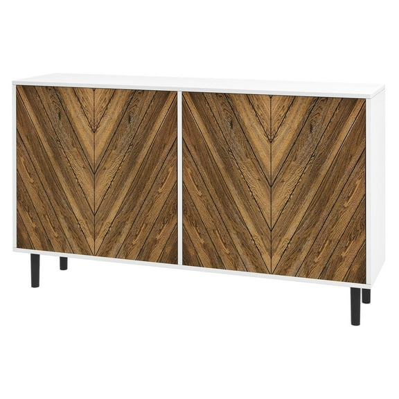 SAZYY Sideboard Cabinet Kitchen Hutch with 4 Doors & Adjustable Shelves, Brown Storage Cupboard for Dining Room