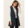 thumbnail image 2 of DARING DIVA Women's Lapel Collar Trench Vest Double Breast Long Blazer S Dark Blue, 2 of 6