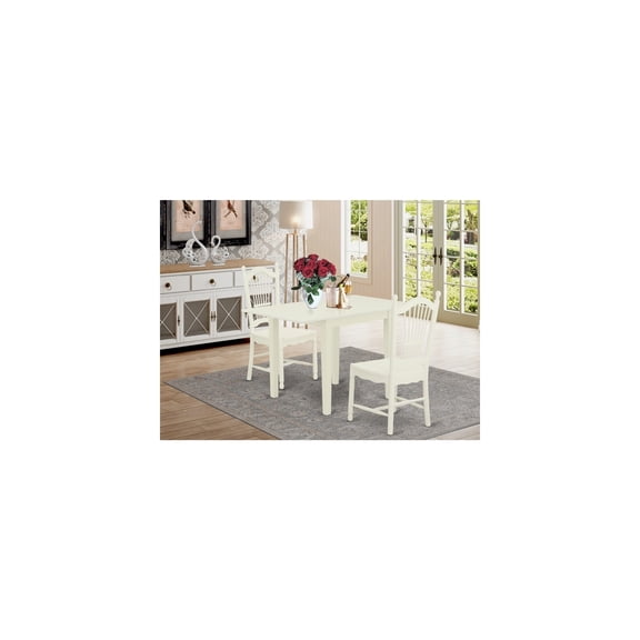Dining Table Set - 3 Piece Linen White Wood Table & Chairs - Modern Kitchen Dinette Set