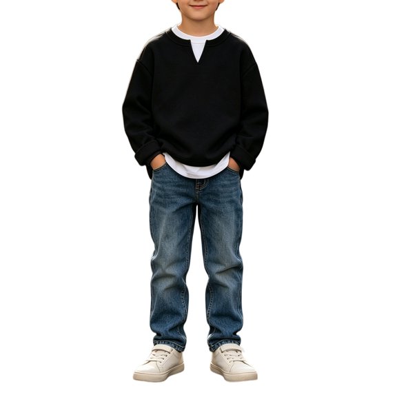 Boys Long Sleeve V Neck Pullover Sweater - Layered Sweatshirt Top, Soft Casual School Sweater for Everyday Wear