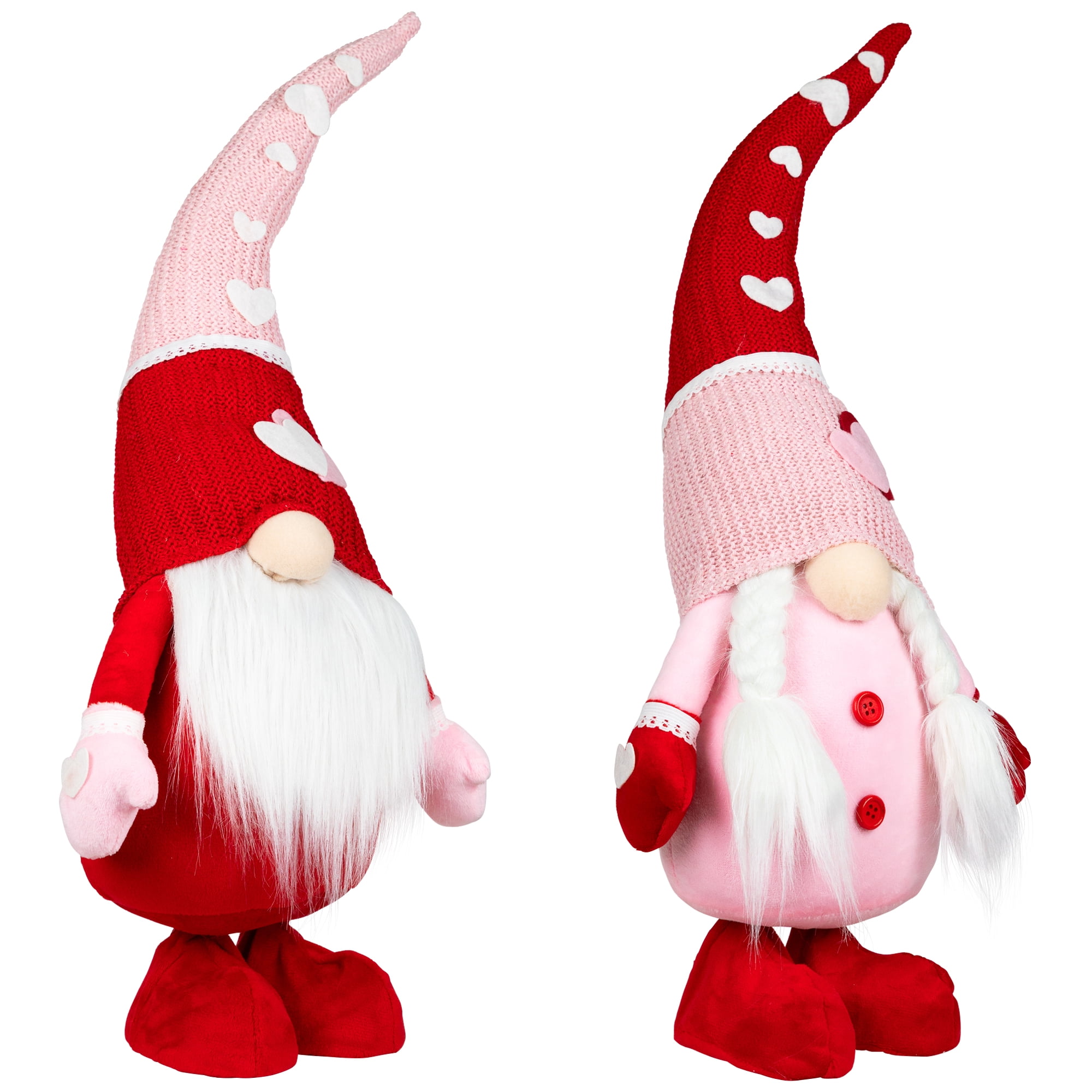 Valentine's Day Gnomes with Knitted Hats - 23" - Pink and Red - Set of 2