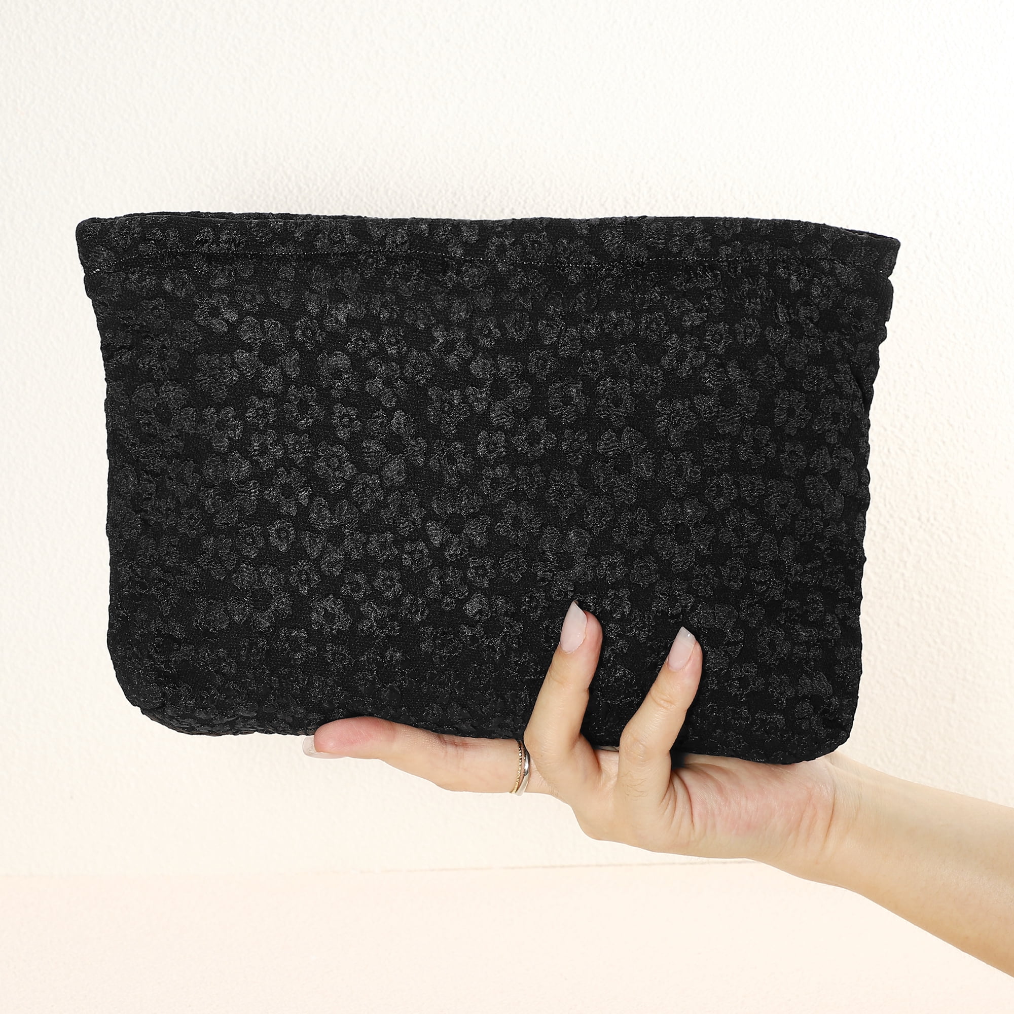 Unique Bargains Flower Cosmetic Bags Zipper Large Capacity Makeup Pouch Lipsticks Black
