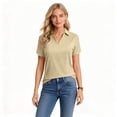 thumbnail image 4 of KDDYLITQ Womens Polo Shirts V Neck Collared Summer Shirts Short Sleeve Solid Color Causal Tees Work Business Office Dressy Blouses Khaki S, 4 of 4