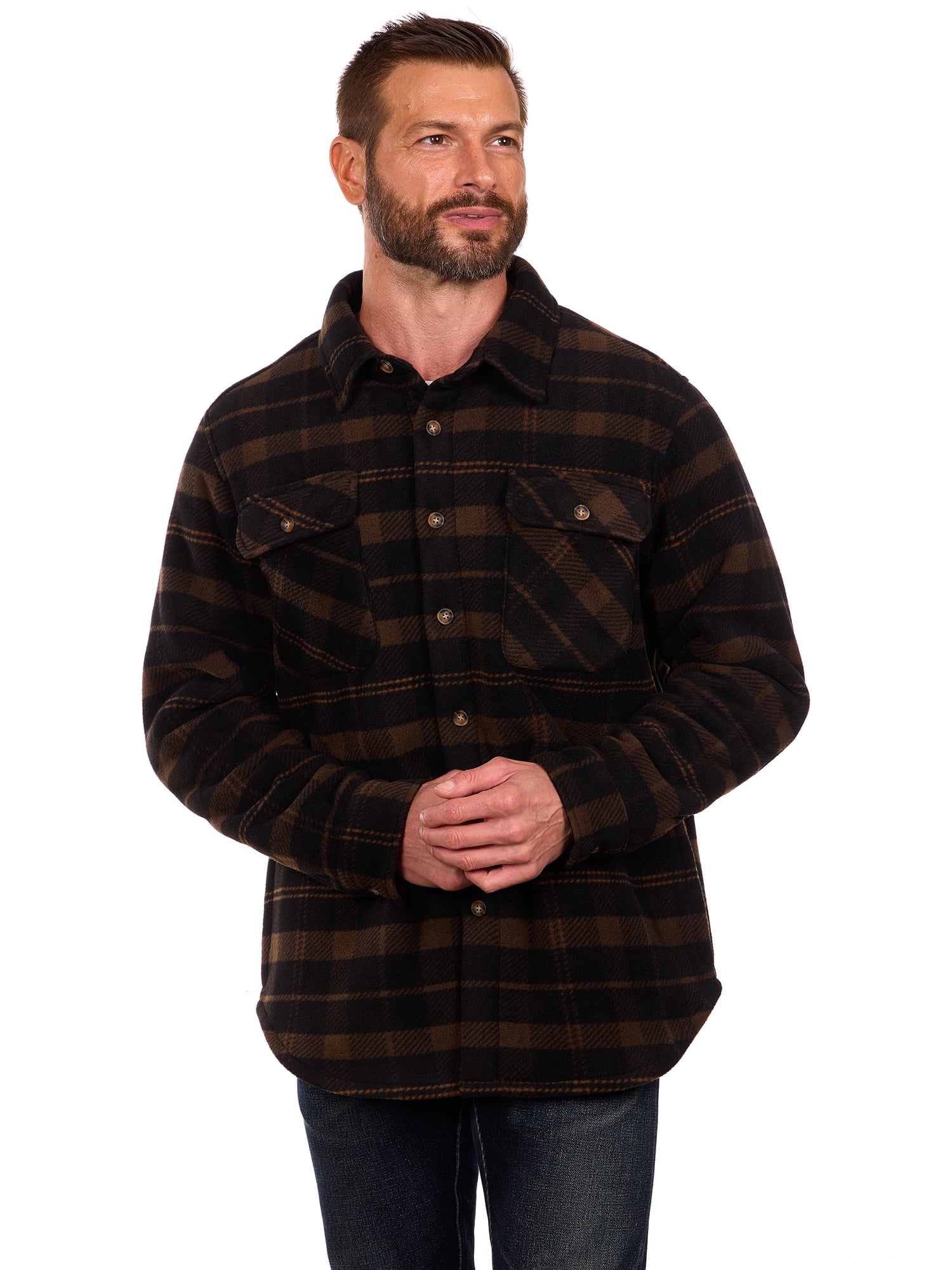 Bass Creek Outfitters Men's Plaid Bonded Winter Fleece Shirt Jacket, Sizes M-2XL