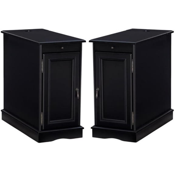 Home Square Butler Wood Accent Table with USB in Black - Set of 2