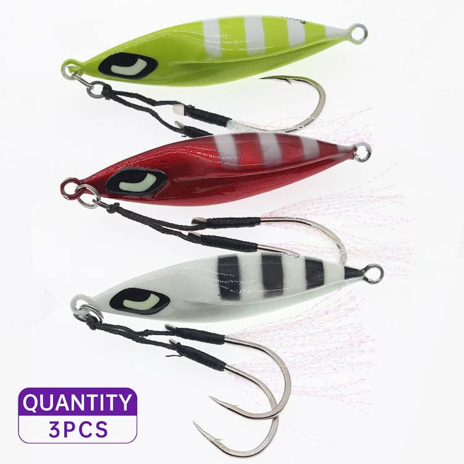 Holzlrgus 3pcs 100g Fishing Jigs with Two Assist Hooks Butterfly Glow ...