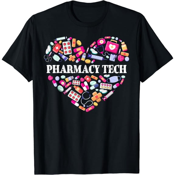 Pharmacy Technician Heart Certified Pharm Tech Pharmacist T-Shirt