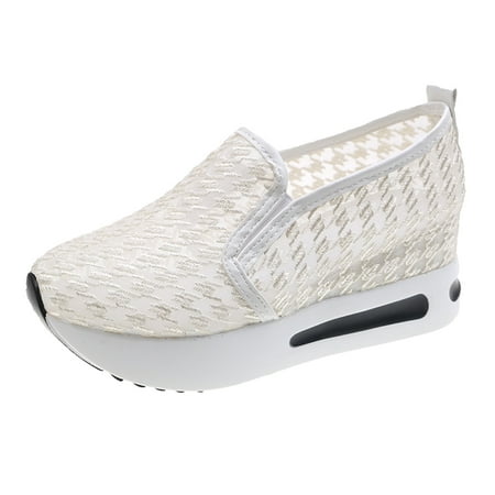 

SEMIMAY Ladies Fashion Breathable Lace Mesh Round Head Thick Bottom Comfortable Casual Shoes