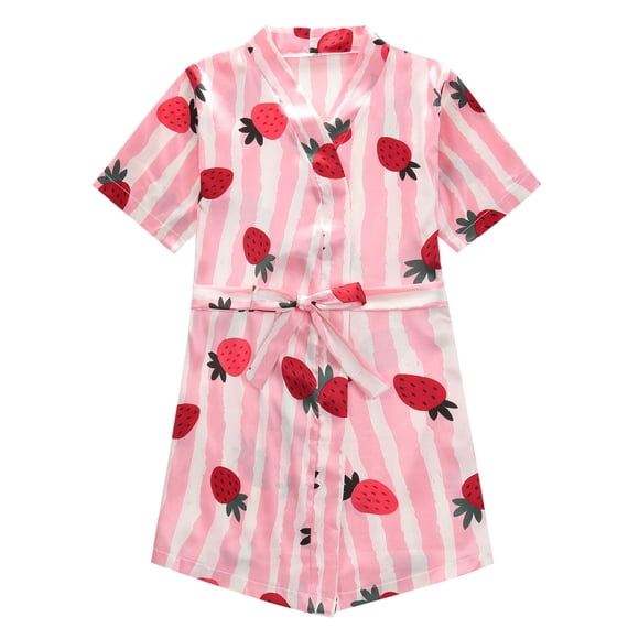 MEZZALL Robe de Nuit Princesse à Manches Courtes Imprimée pour Filles, Printemps Été, Rouge, 3-4 Ans