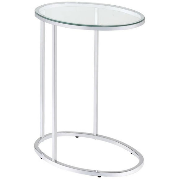 Bowery Hill End Table Coffee Accent Table Oval in Glass Top and Metal - Chrome