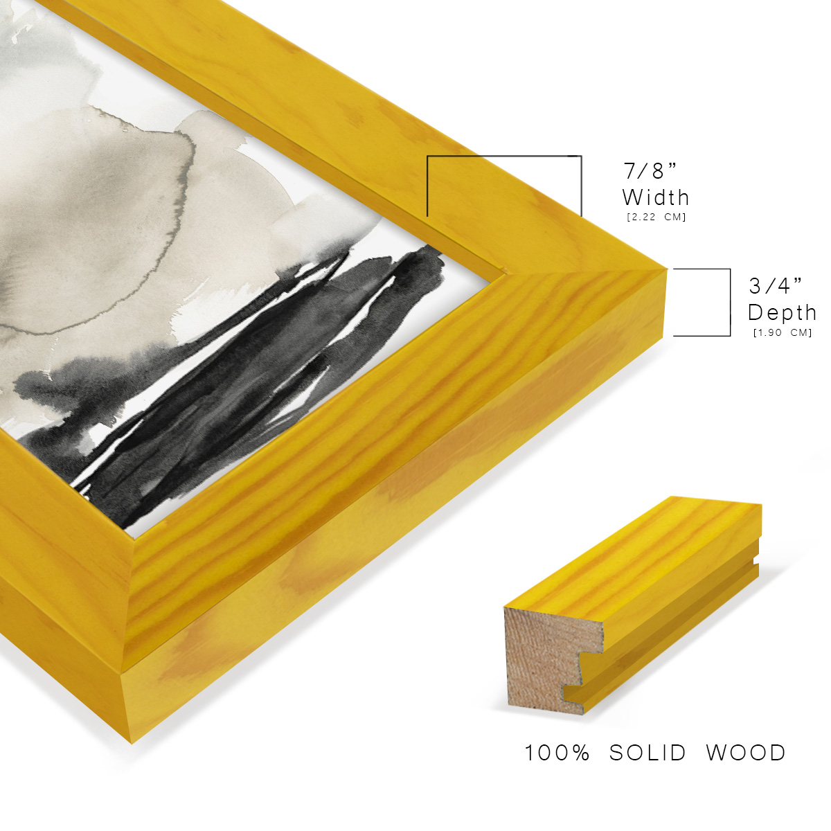 Ebony Horizon Triptych II - Framed Print w/glass - Sunflower Yellow