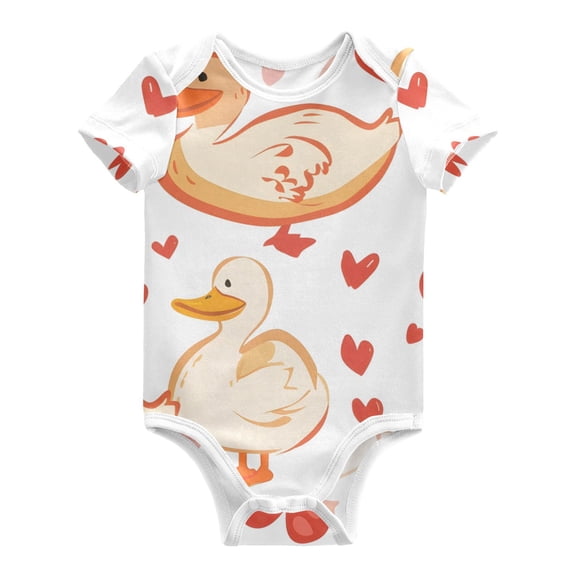 Cartoon Ducks Hearts Pure Cotton Bodysuit Short Sleeve Pajamas One-Piece Romper Unisex 3 Months