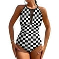 thumbnail image 2 of Two T Swimsuit Sexy Black White Checkerboard Female Swimwear One Piece Bodysuit Holiday Surf Push Up Hollow Out Bathing Suits, 2 of 7