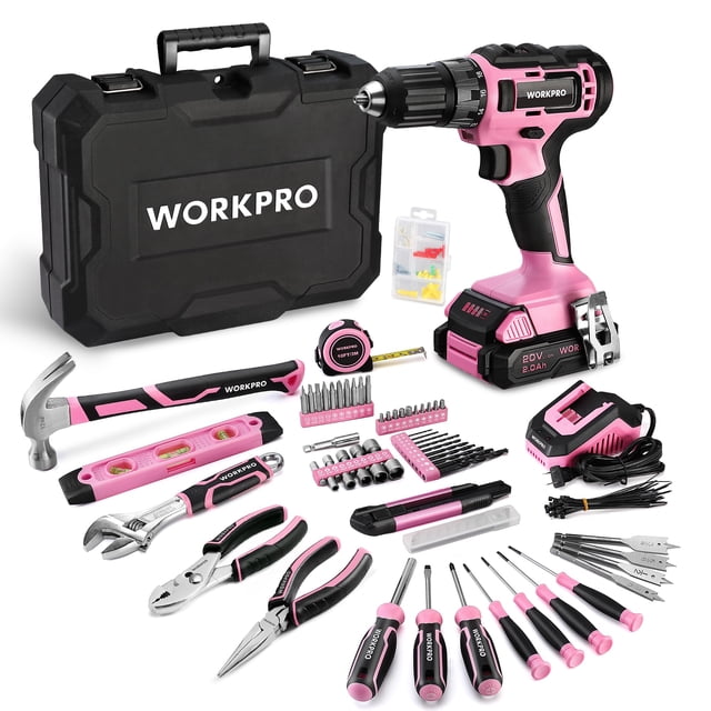 Juego de destornilladores inalámbricos y herramientas para el hogar WORKPRO 20V, color rosa