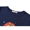 thumbnail image 2 of FOSTKU Navy Crewneck T-Shirt for Boys - Soft Long Sleeve Vibrant Space-Themed UFO & Basketball Graphic Tee Size 14, 2 of 7