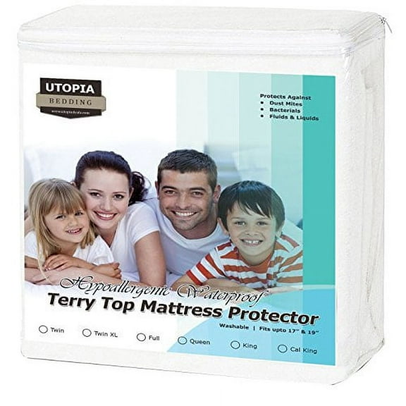 Premium Hypoallergenic Waterproof Mattress Protector - Vinyl Free - Fitted Mattress Cover (Twin-XL) by Utopia Bedding