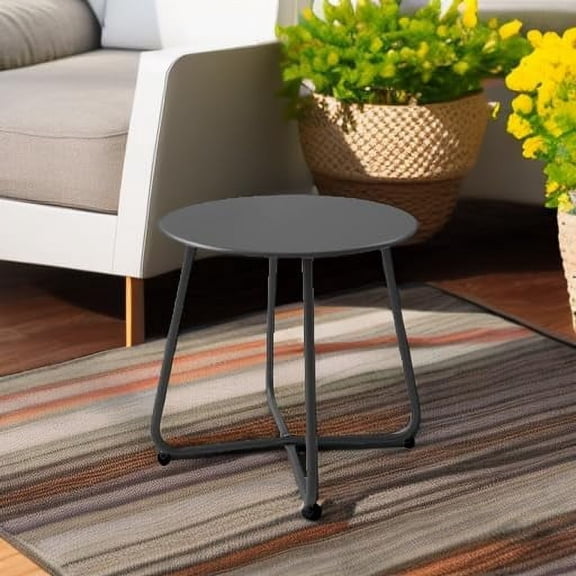 Hemoton Outdoor&Indoor Steel Patio Side Table, Weather Resistant Outdoor 18-inch Small Round End Table for Patio, Yard, Balcony, Garden,Poolside, Living Room, Bedroom, Black
