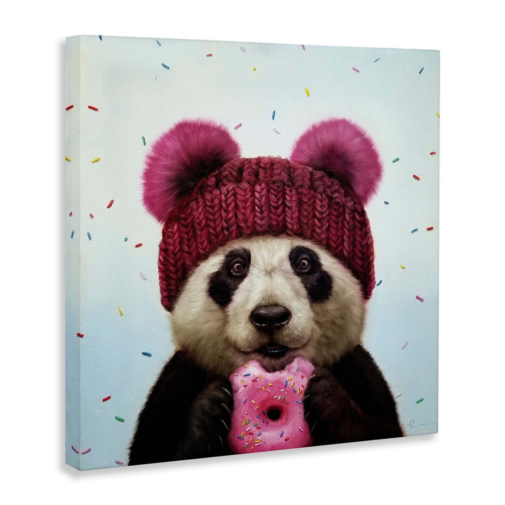 Stupell Industries Happy Panda Bear with Pink Sprinkle Donut,30 x 30,Designed by Lucia Heffernan