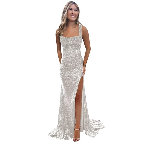 Vestido de fiesta BOLENSYE talla grande con lentejuelas marfil para mujer US18W