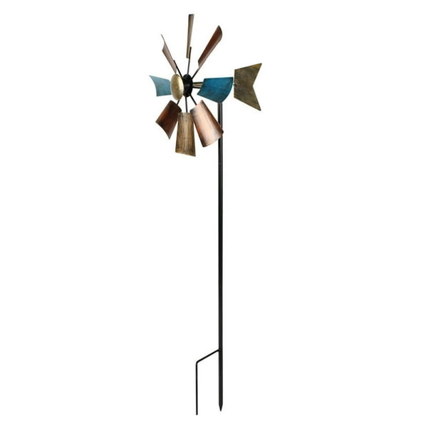 Escultura de viento de metal, molino de viento decorativo con estaca de metal para jardín, césped retro