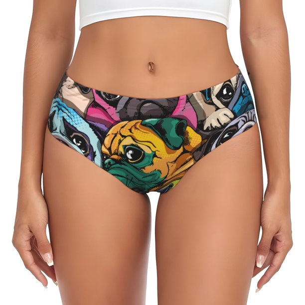 Balery Colorful Pug Ropa Interior de Algodón para Mujer con Dibujo – Braguitas Cómodas y Elásticas, Estilo Clásico-Medium