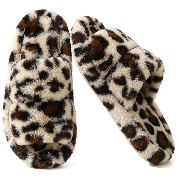 CHICVOMEY Women's Fuzzy Open Toe Slippers Indoor House Shoes Anti-Slip Breathable Fluffy House Slippers