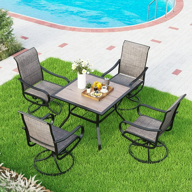 5 Piece Outdoor Patio Dining Set 4 Sling Dining Swivel Chairs and 37
