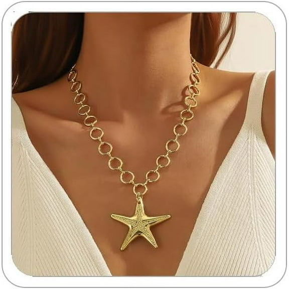 Gold Starfish Necklaces for Women Bohemian Mermaid Necklaces Summer Ocean Seashell Charm Necklace Hawaiian Surf Beach Jewelry
